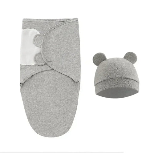 Baby Blanket Hat Set Cartoon Printed Cotton Newborn Swaddle Adjustable Infant Sleeping Swaddle Wraps All Seasons 0-6 Months